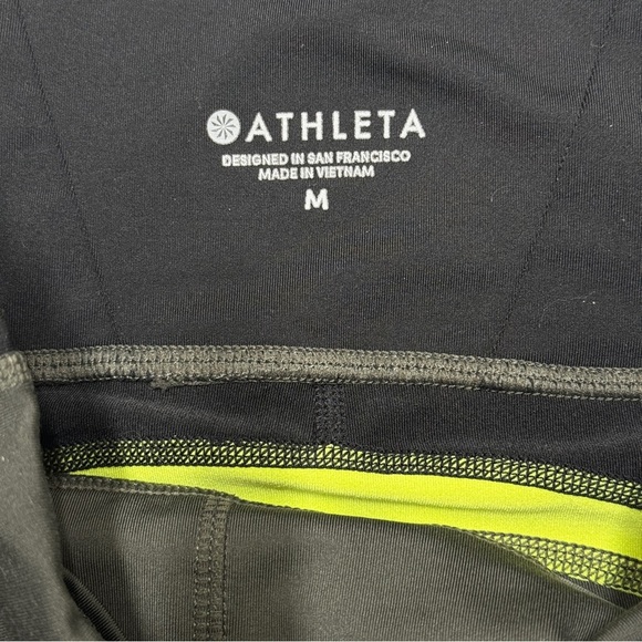 {Athleta} "Spar Colorblock 7/8 Leggings in Black Olive Neon" High Waist Stretch - Picture 6 of 8